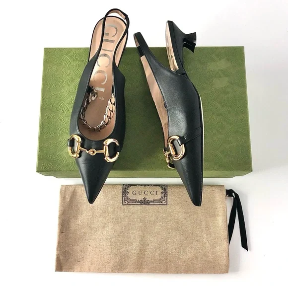 NIB Gucci Baby Horsebit Deva Maryjane Slingback Pointed Toe Kitten Heel Pumps 38 - Picture 1 of 8